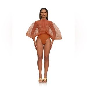 Andrea Iyamah Sheer Rust Pomegranate Somba Leotard Bodysuit Small
